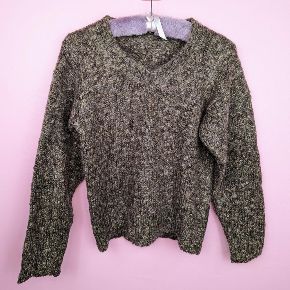 Brown & Pink Fuzzy Knit Sweater